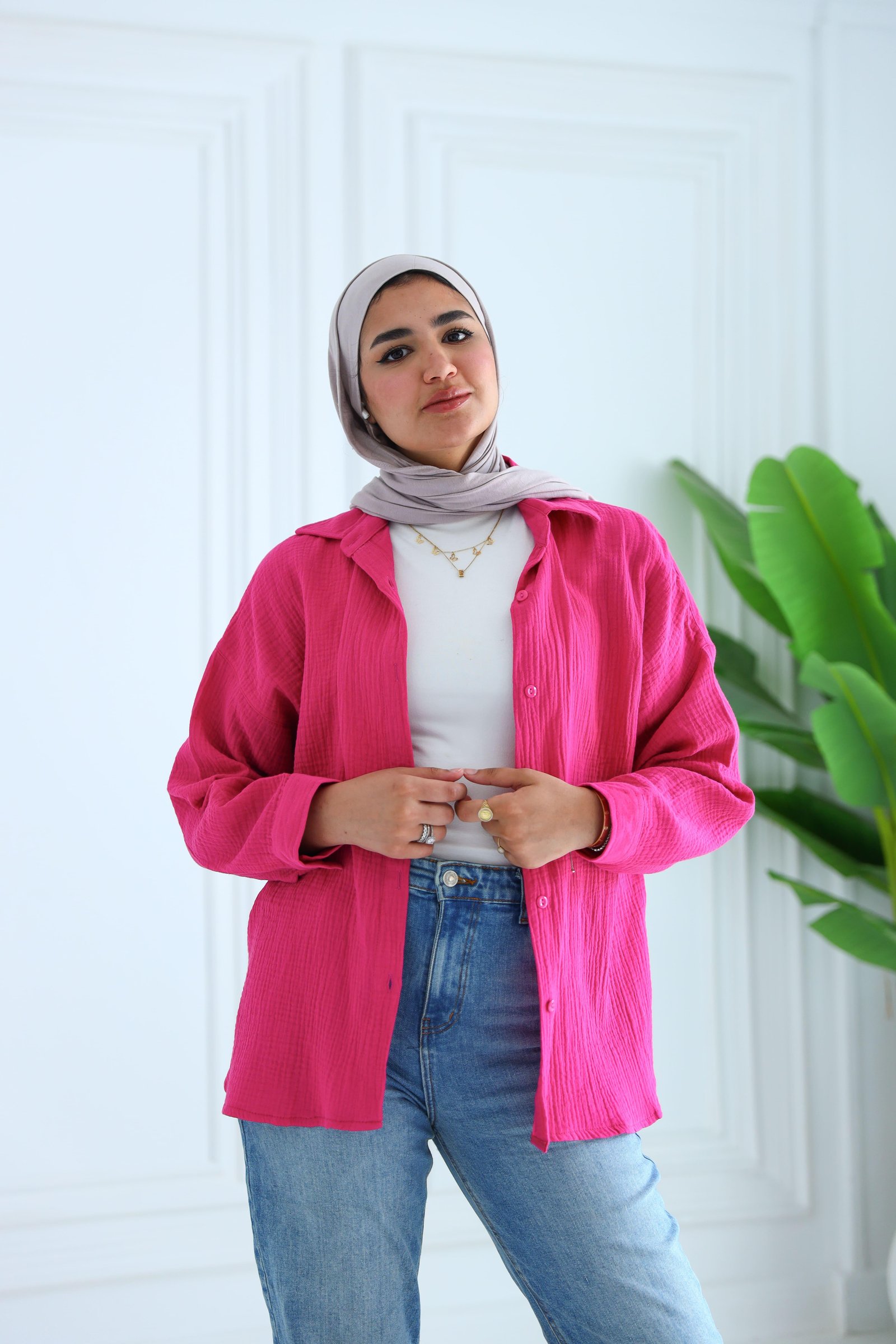 Hot pink crinkle shirt