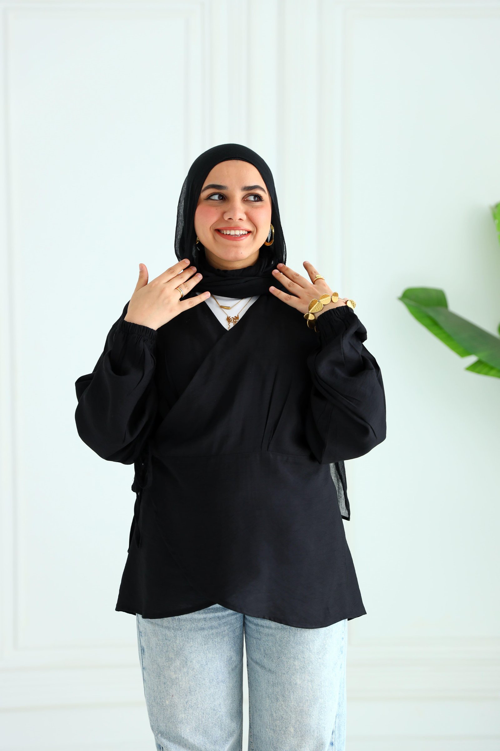 Black wrapped blouse
