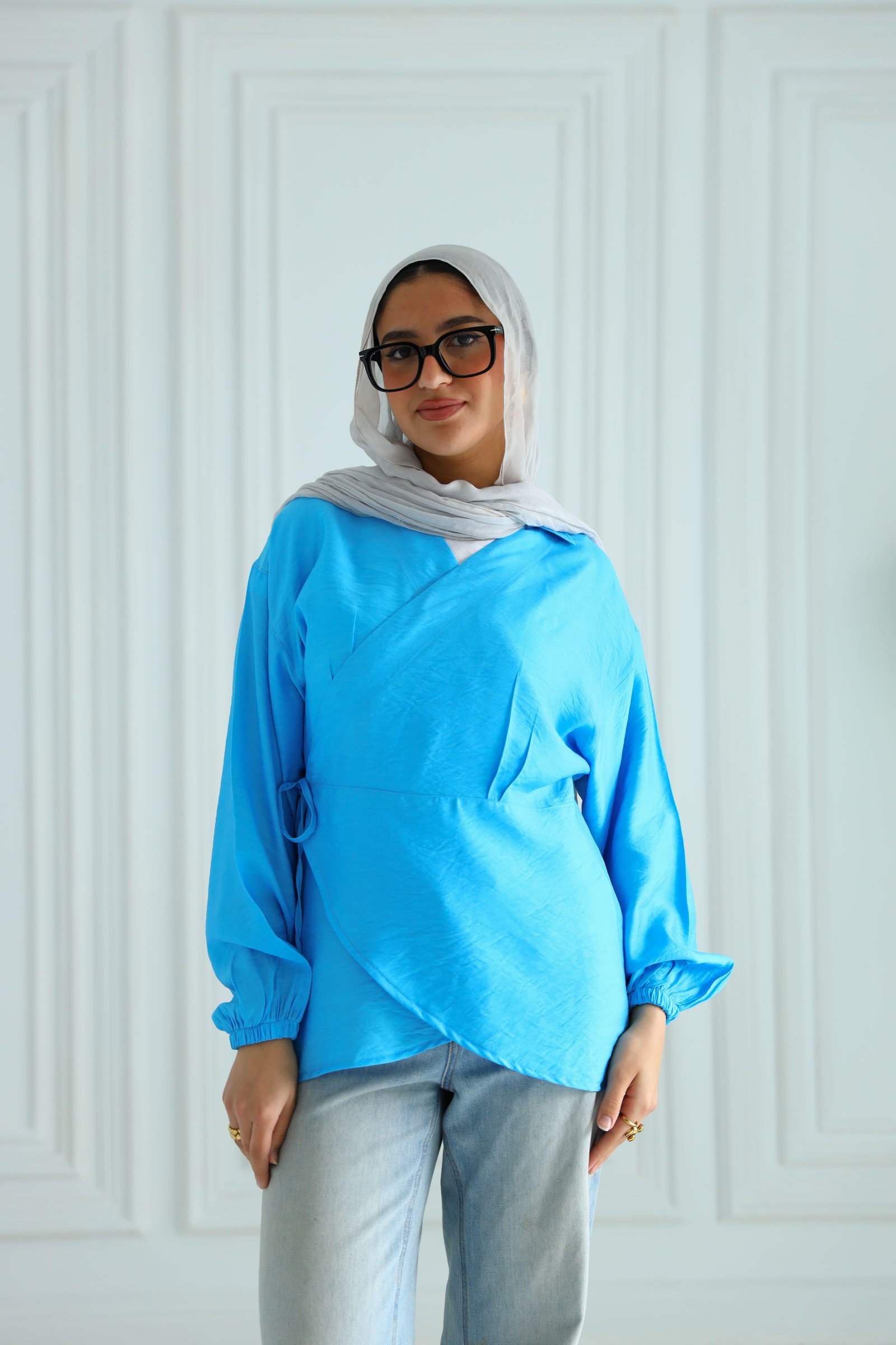 Blue wrapped blouse