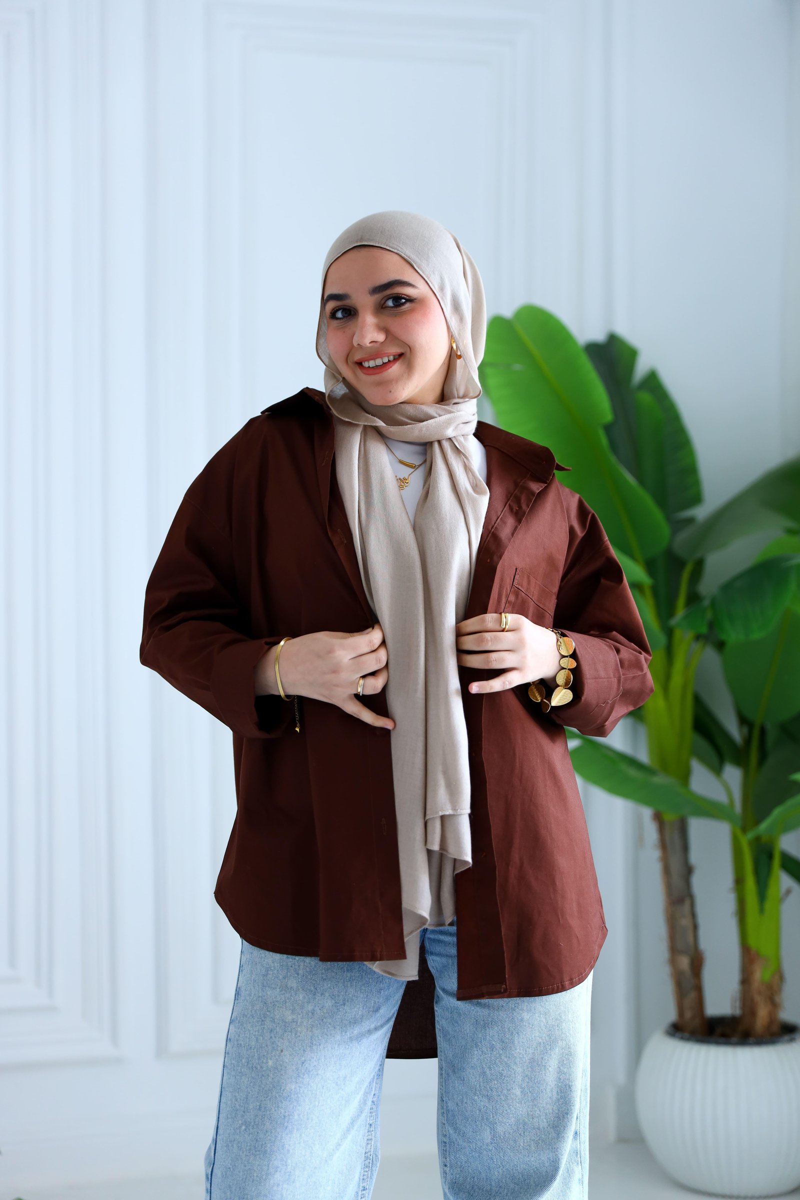 Brown poplin shirt