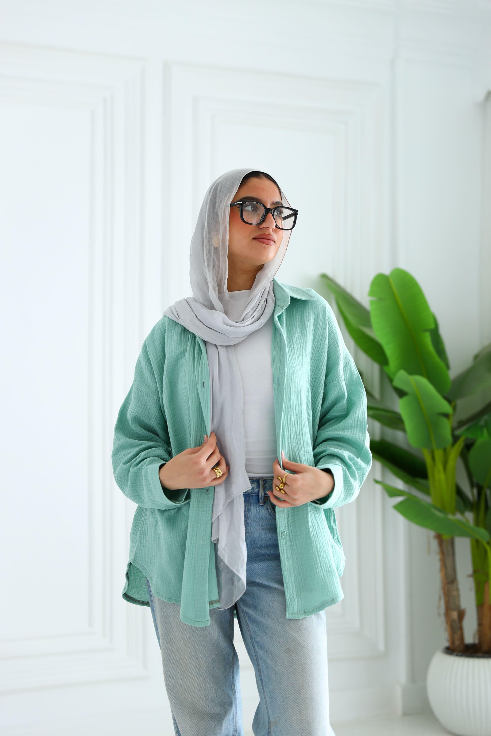 Mint green crinkle shirt