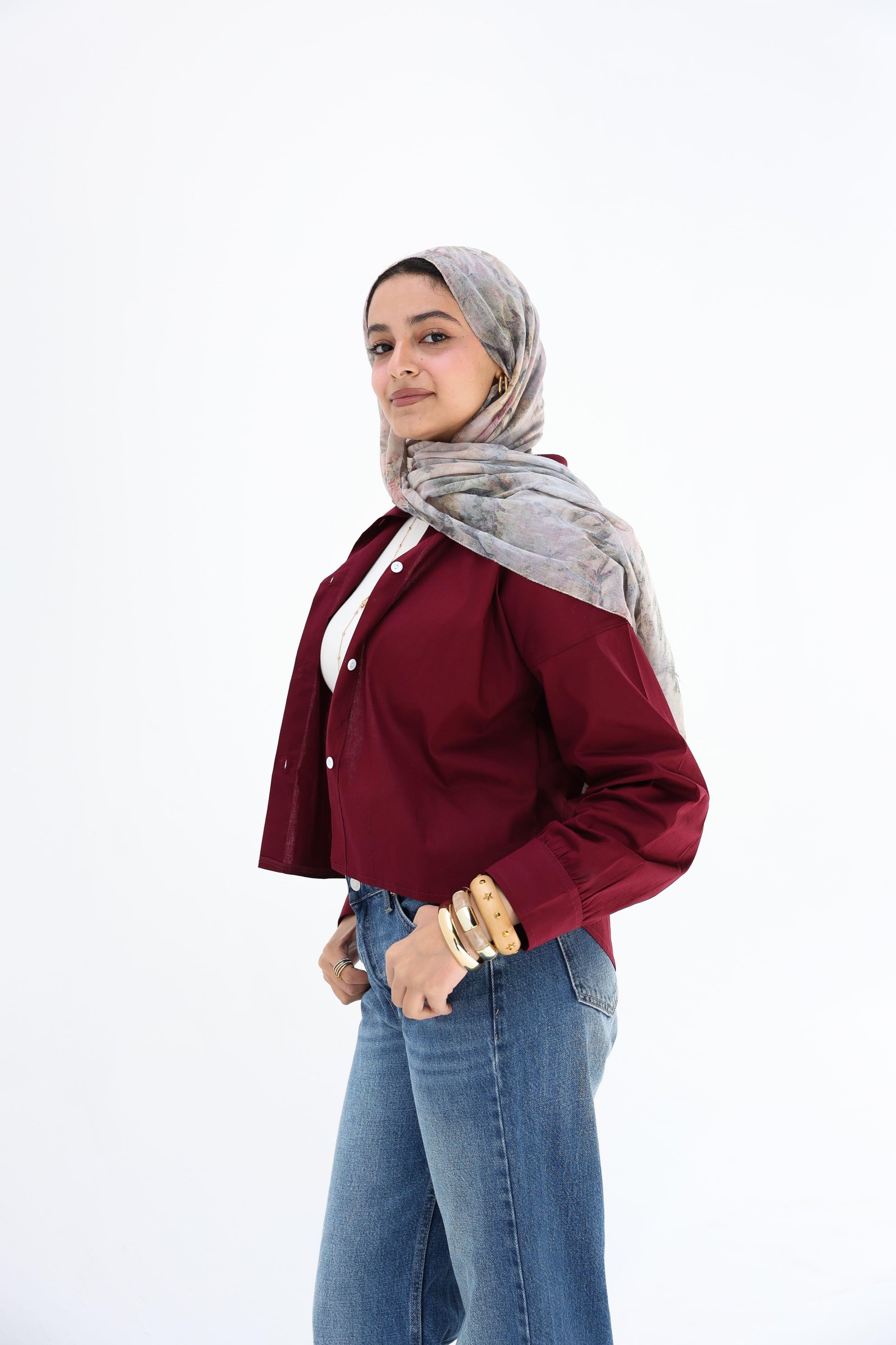 Burgandy cropped shirt