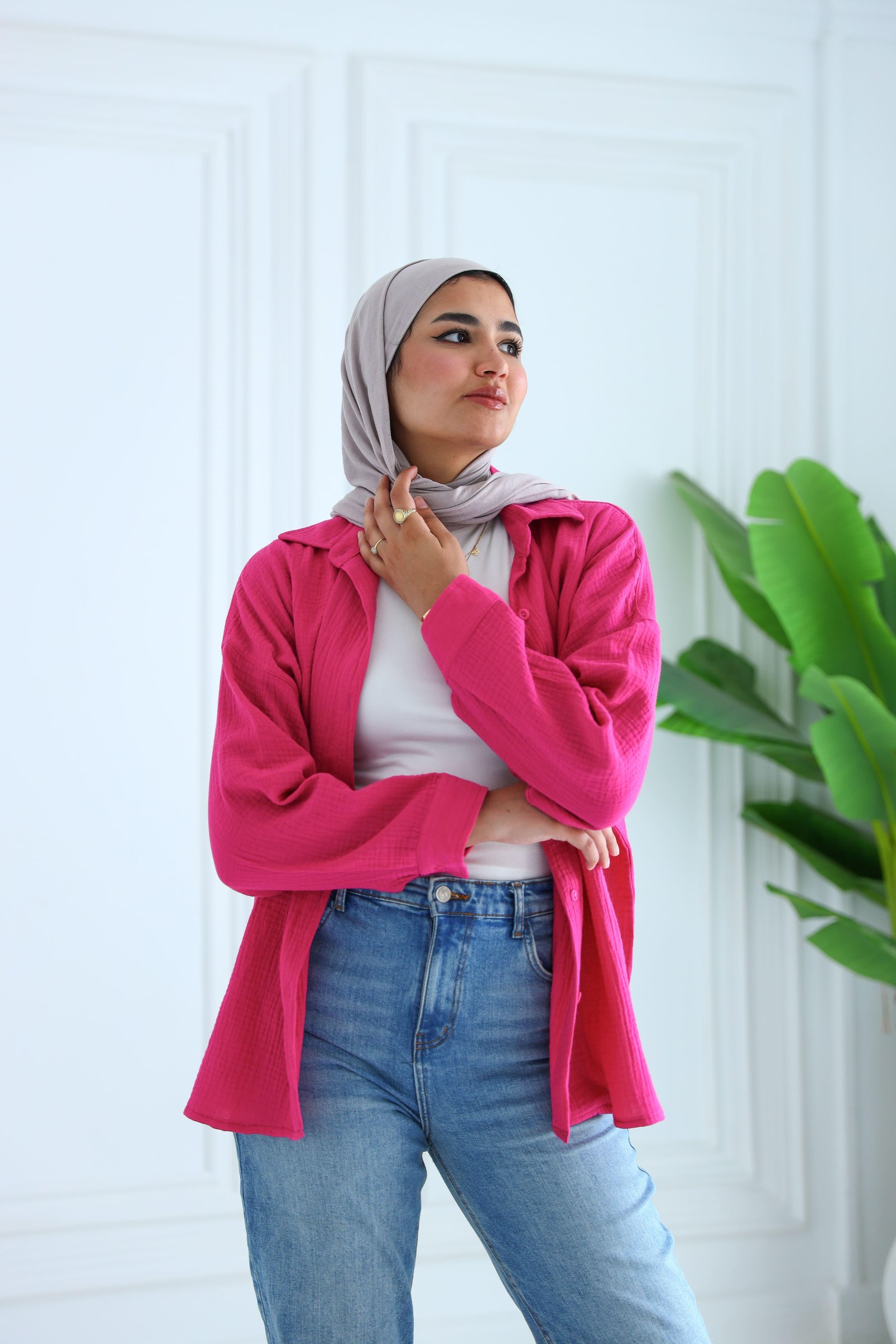 Hot pink crinkle shirt gallery image