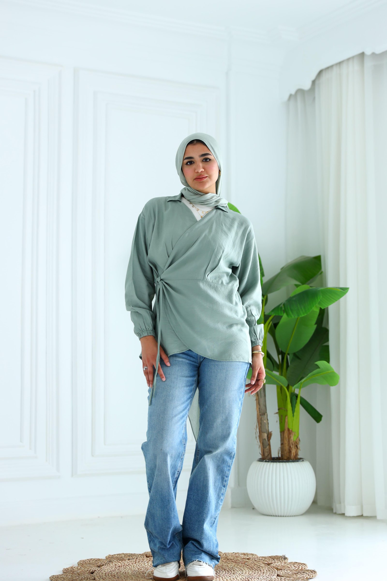 Mint green wrapped blouse gallery image