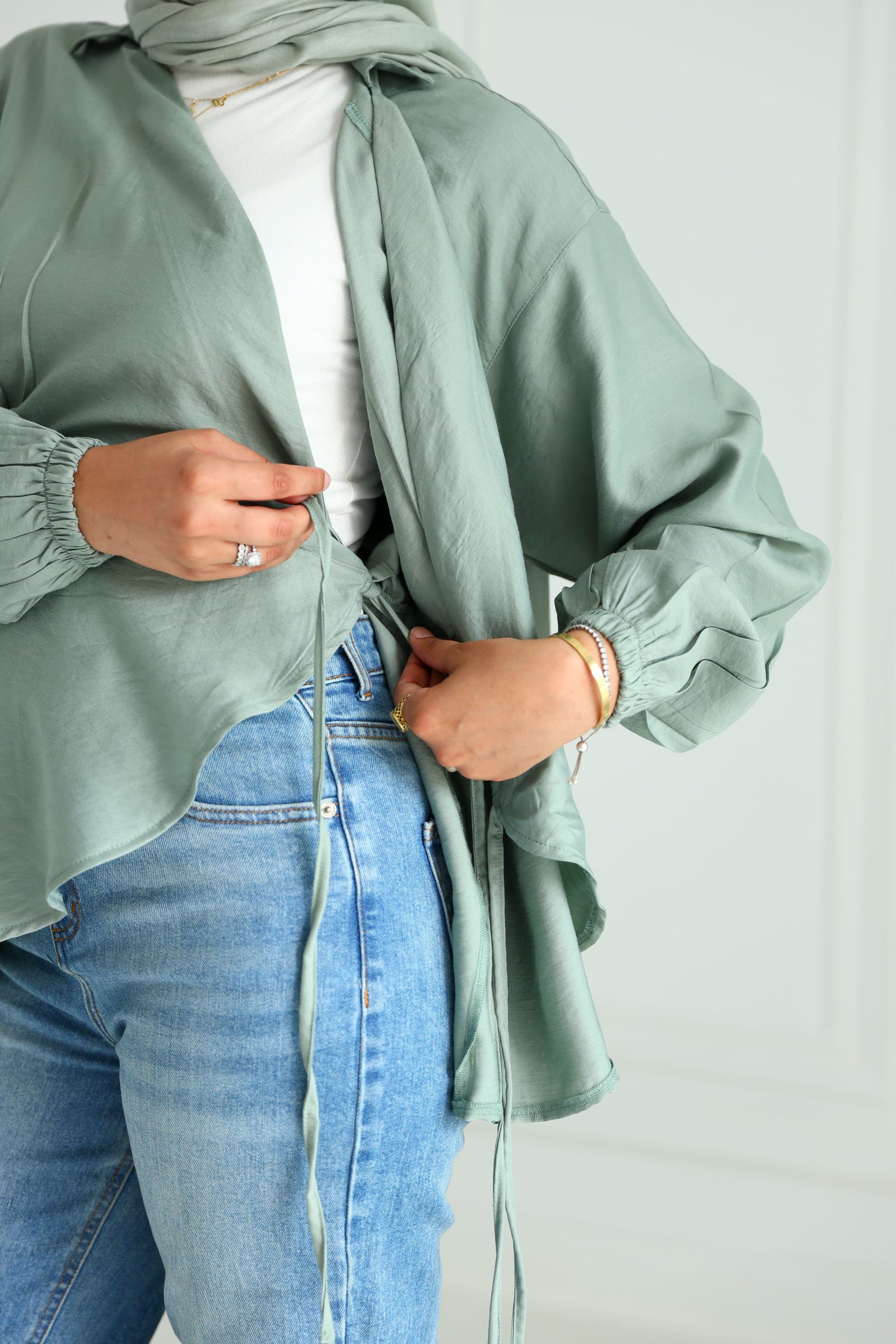 Mint green wrapped blouse gallery image