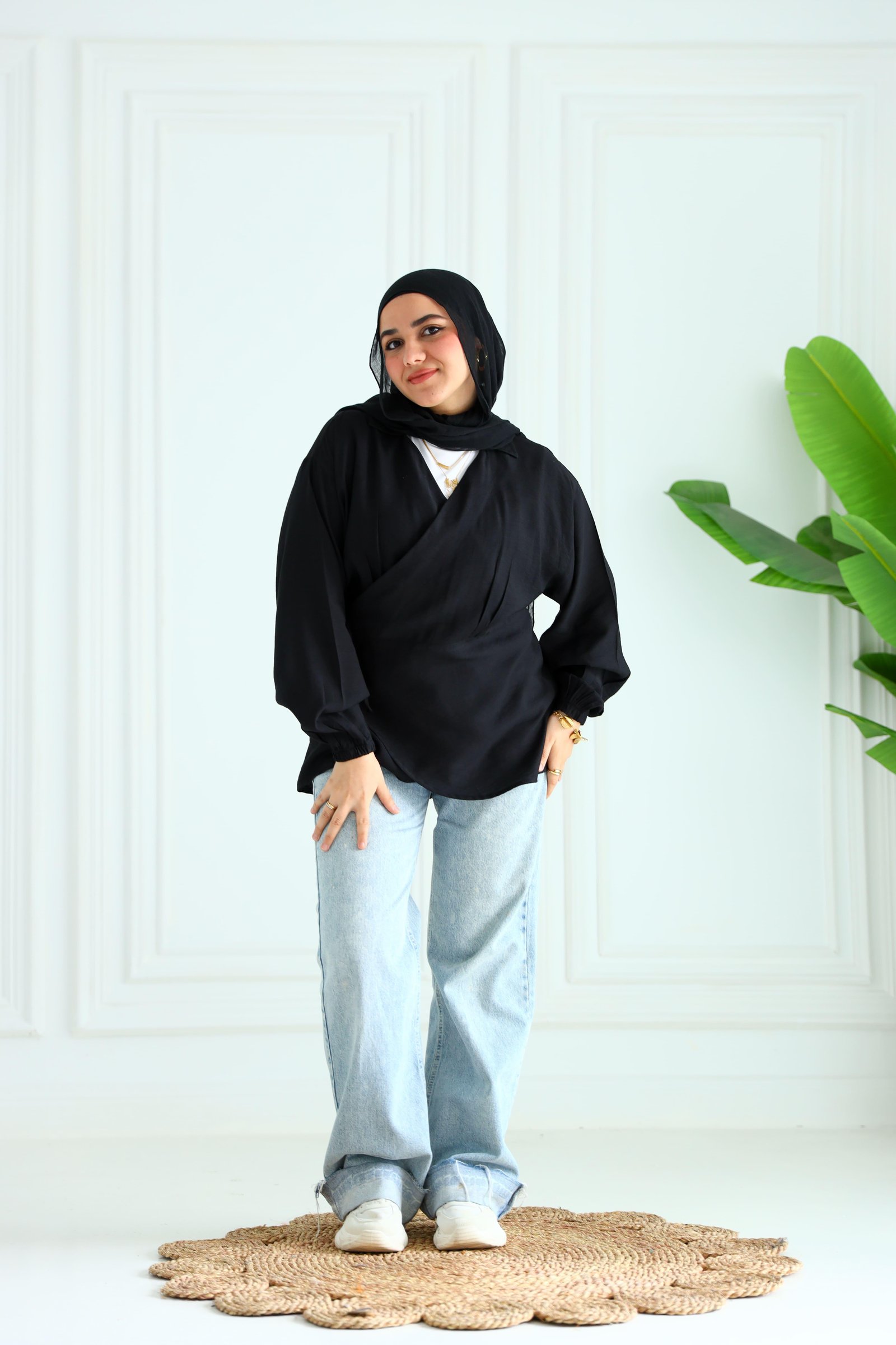 Black wrapped blouse gallery image