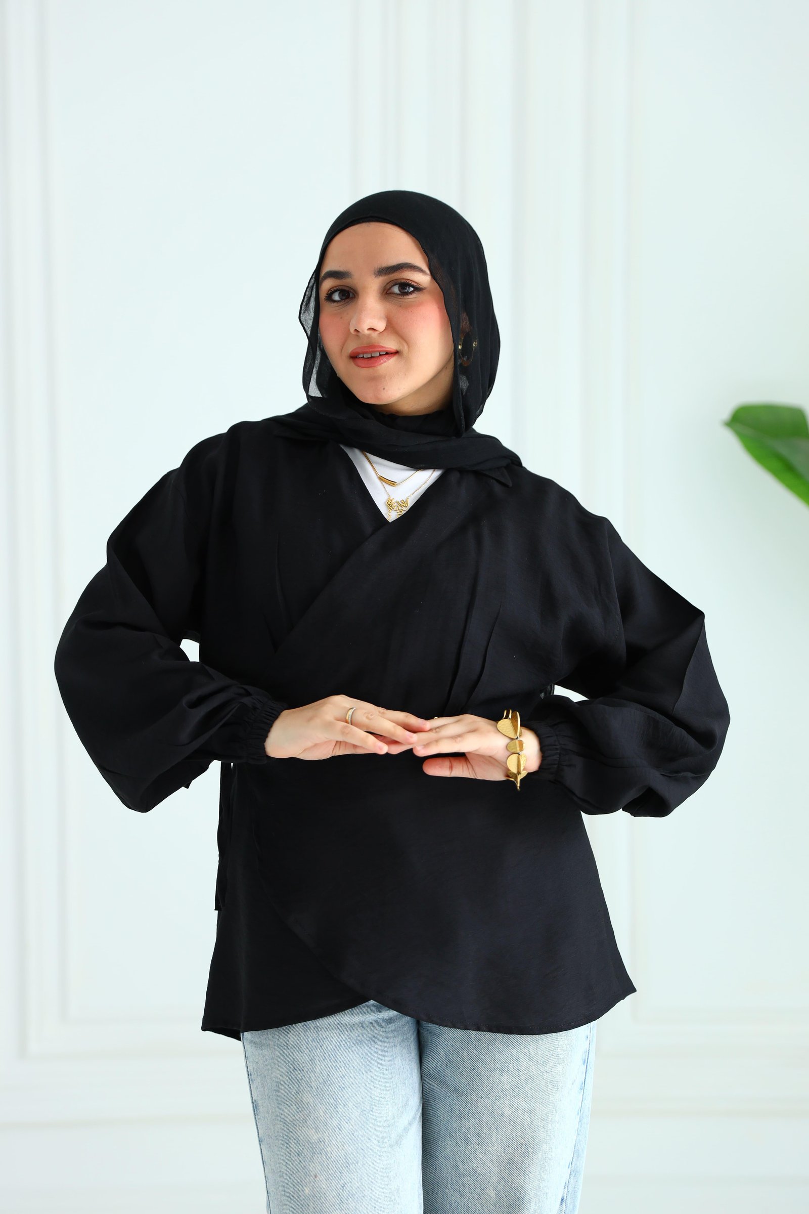 Black wrapped blouse gallery image