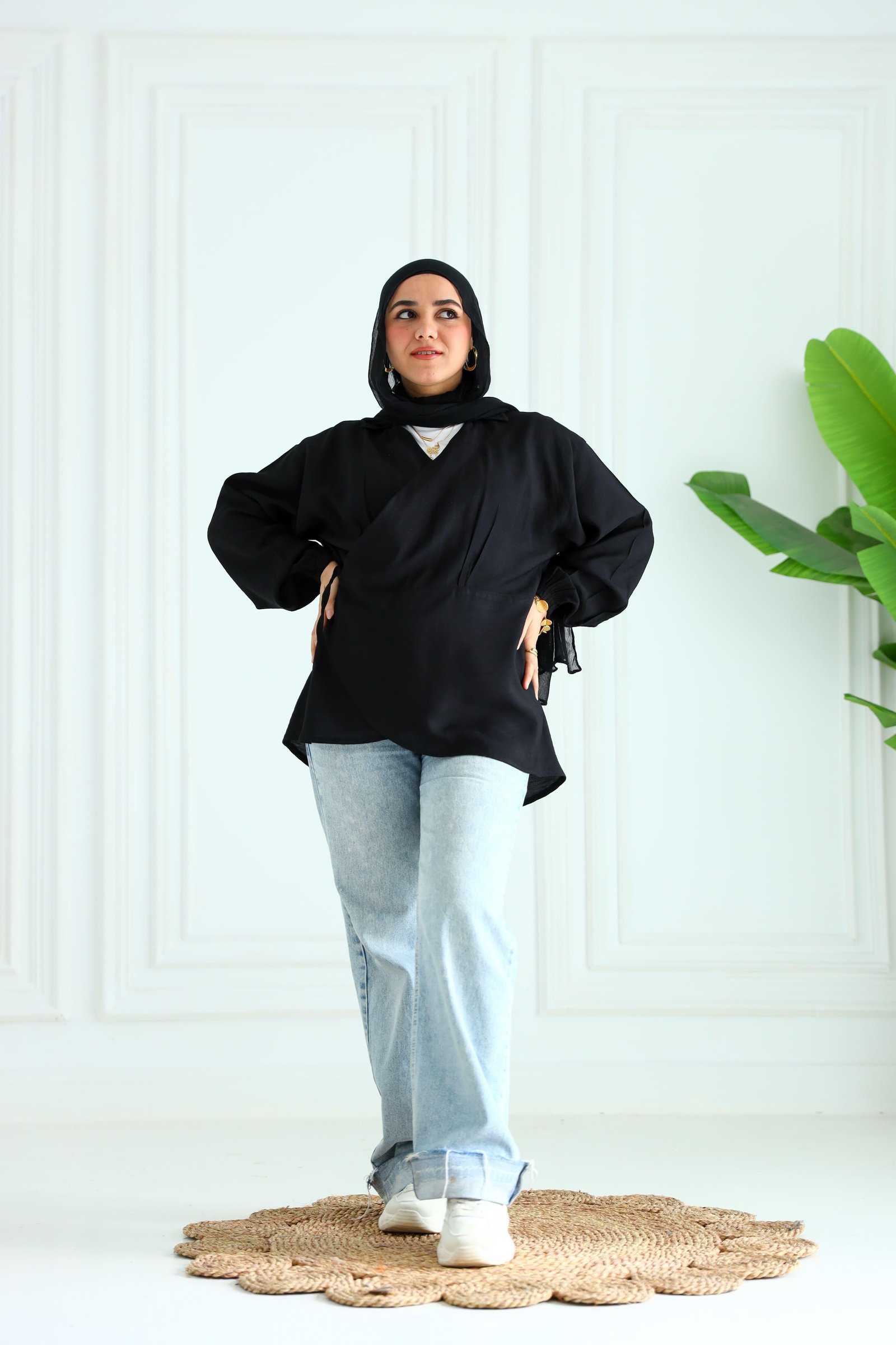 Black wrapped blouse gallery image