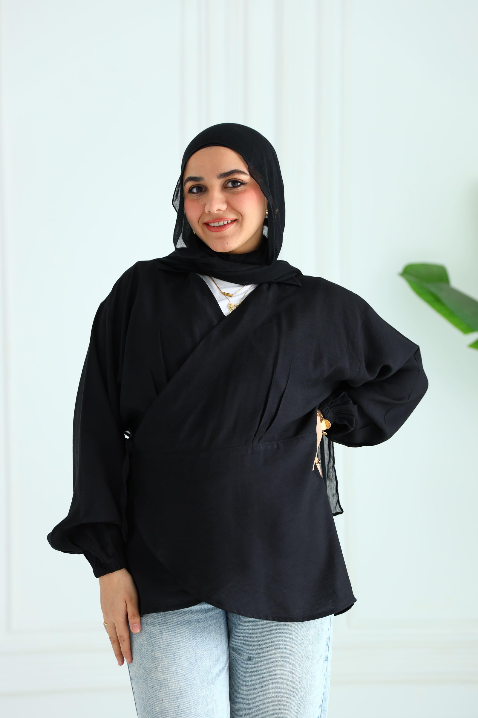 Black wrapped blouse gallery image