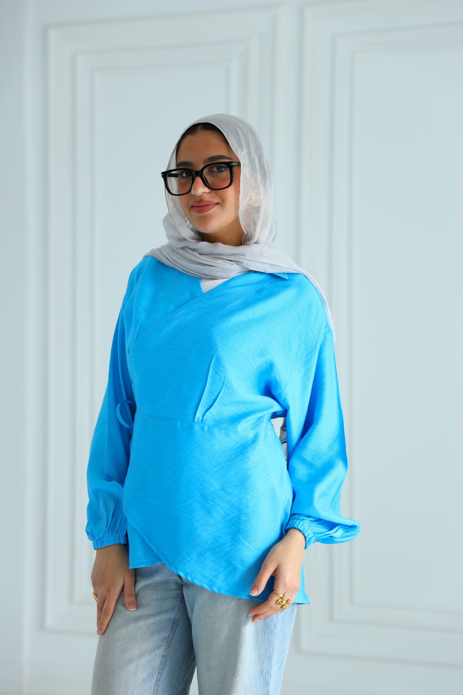 Blue wrapped blouse gallery image