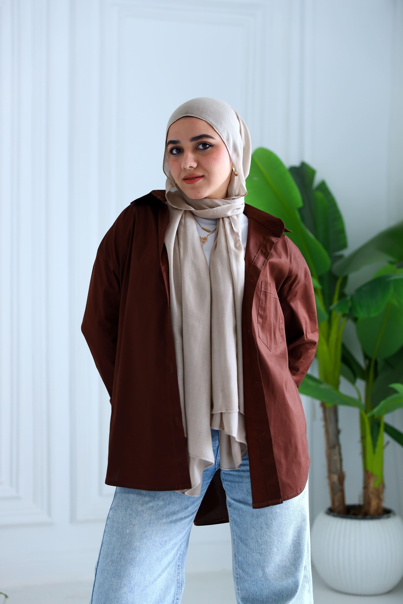Brown poplin shirt gallery image