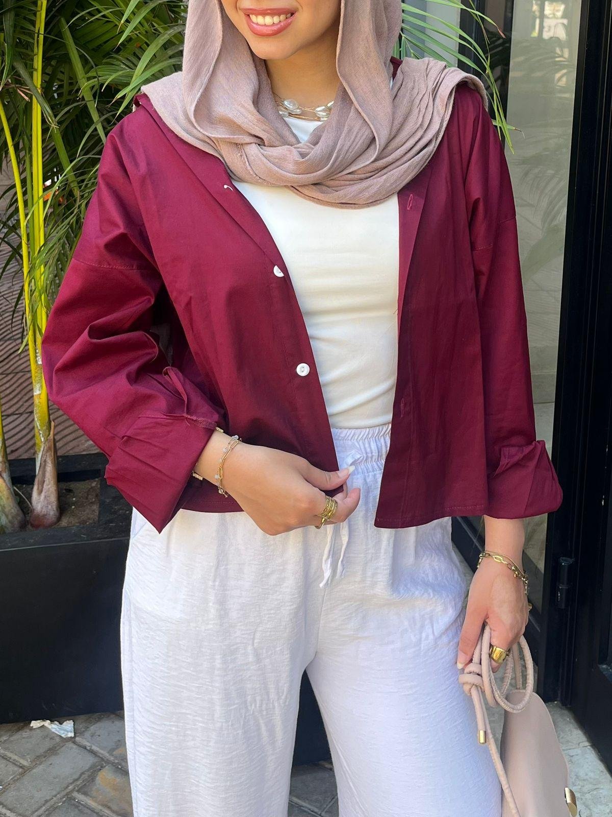 Burgandy cropped shirt