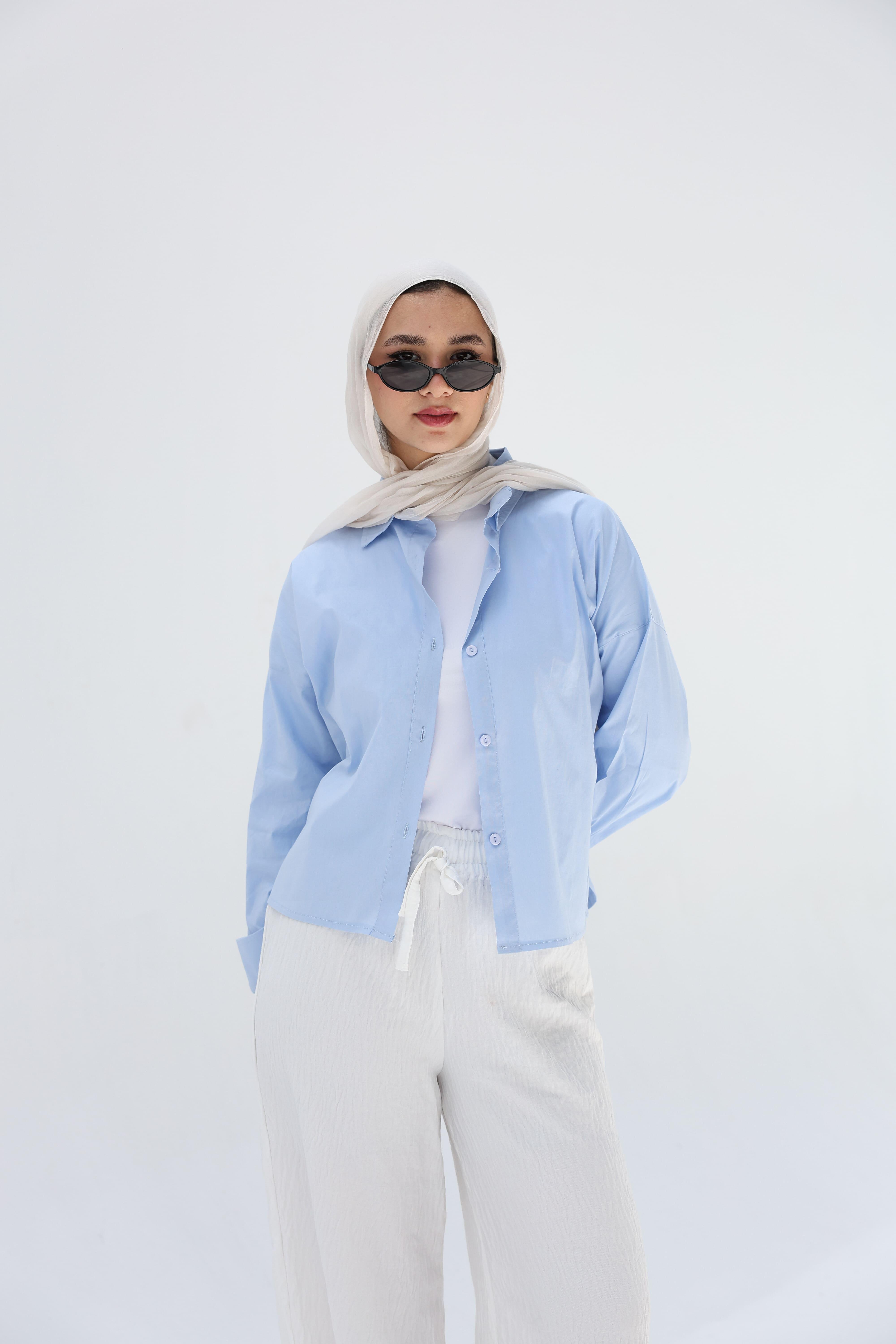 Baby blue cropped shirt
