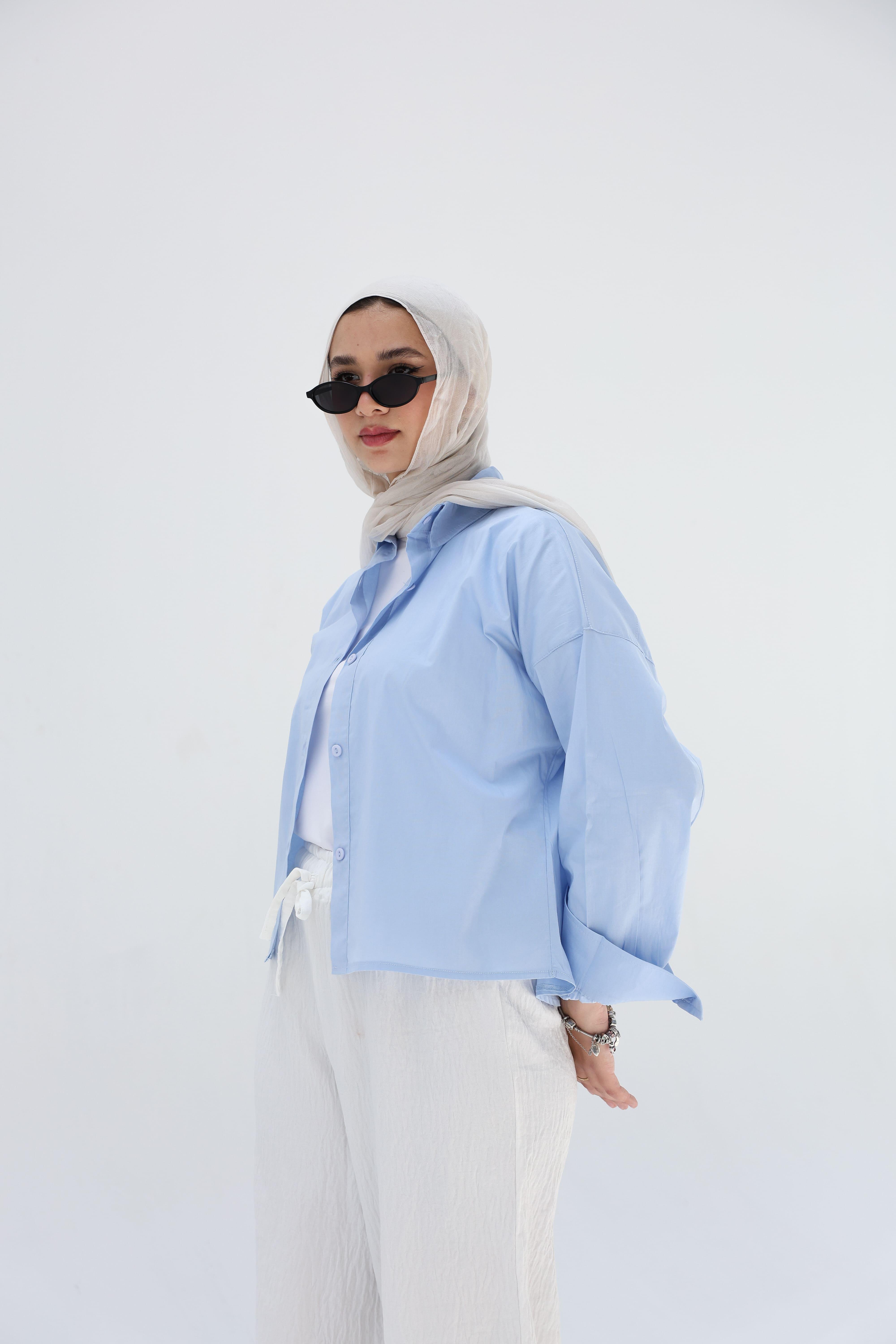 Baby blue cropped shirt