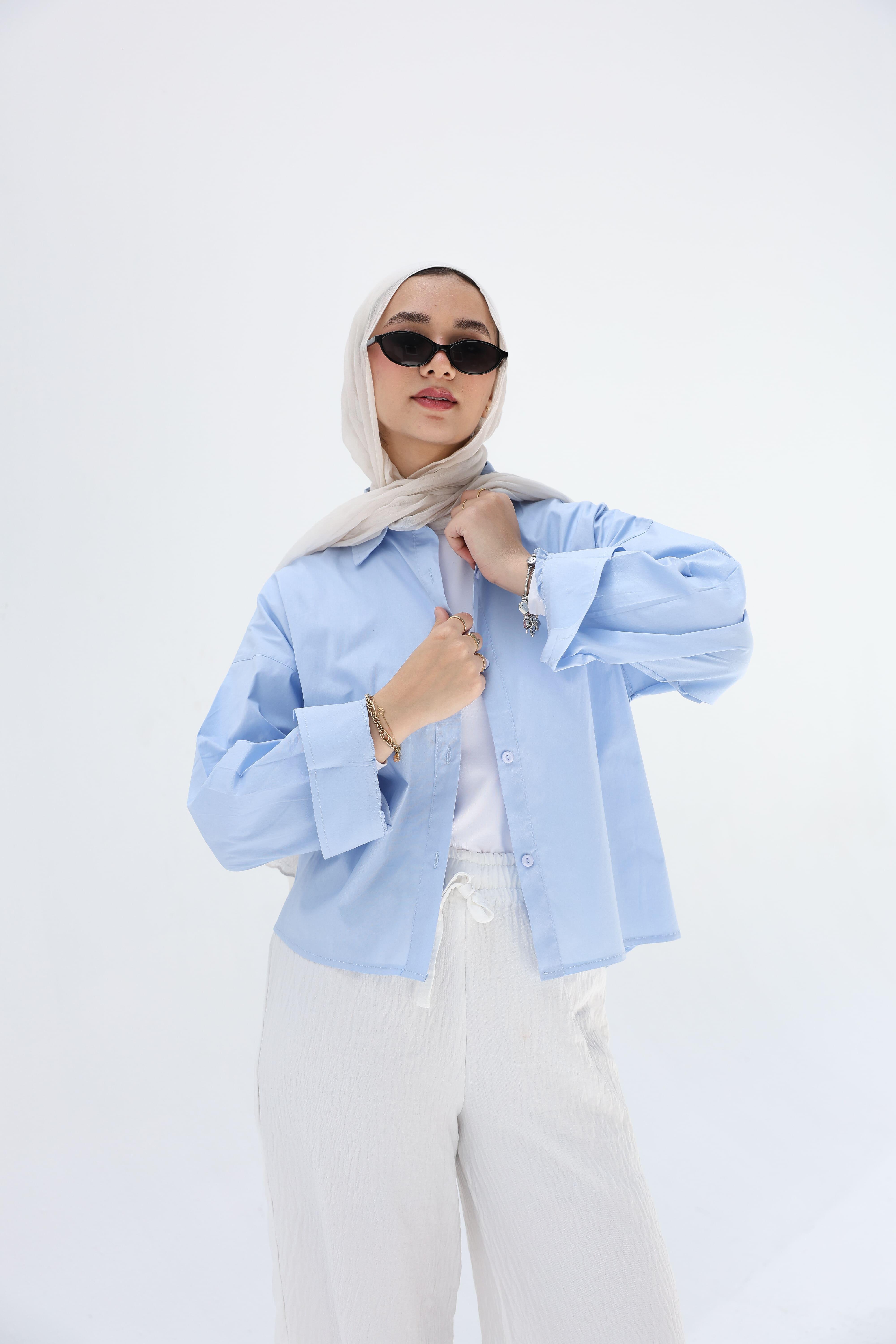 Baby blue cropped shirt