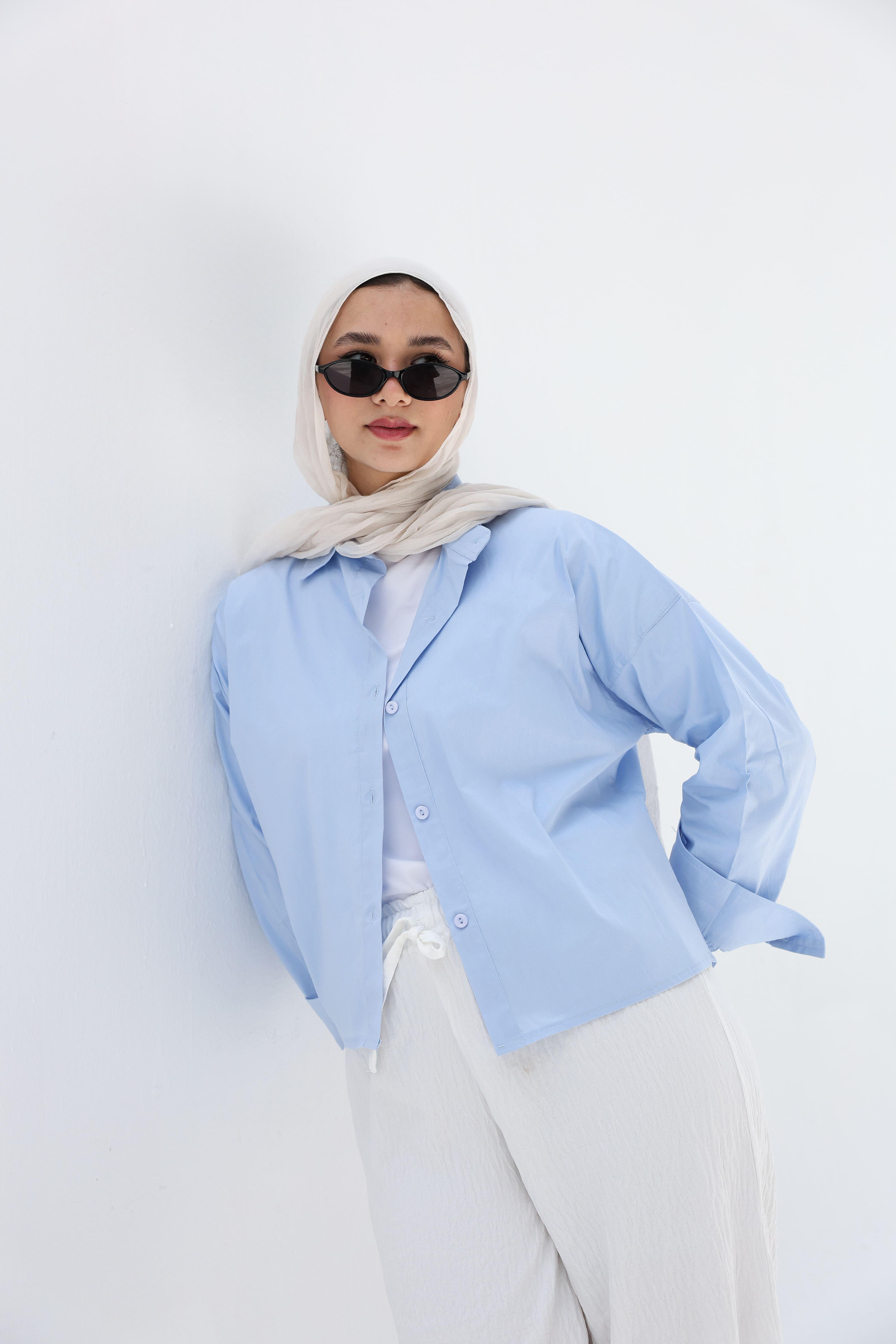 Baby blue cropped shirt