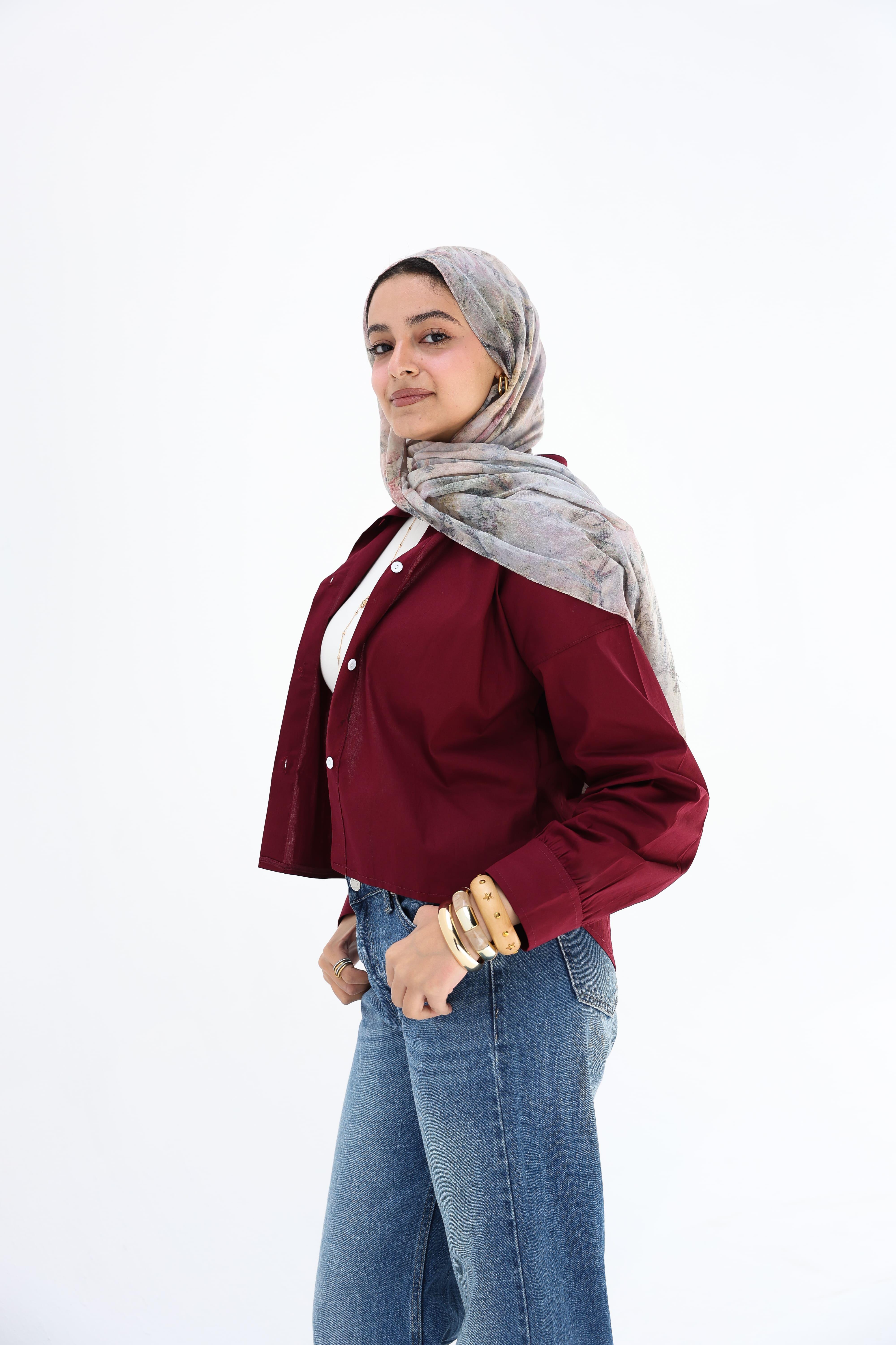Burgandy cropped shirt
