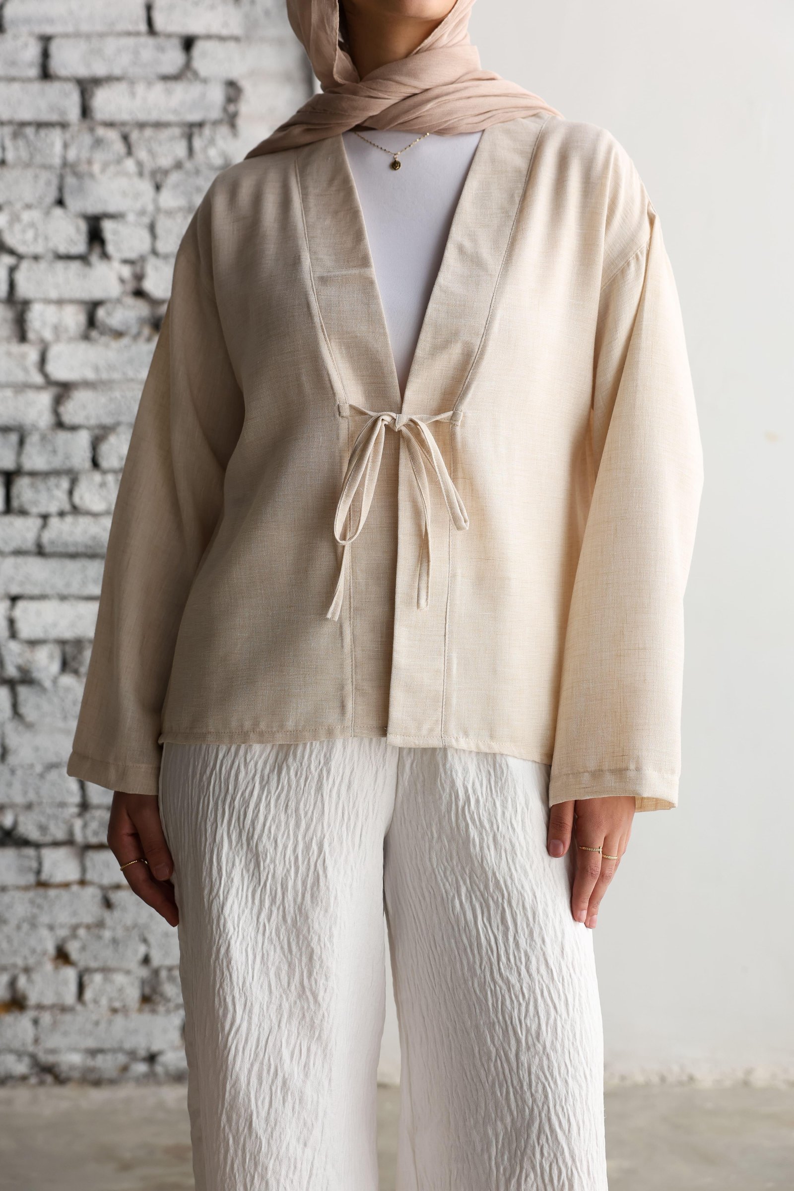 Beige Ribbon Blouse