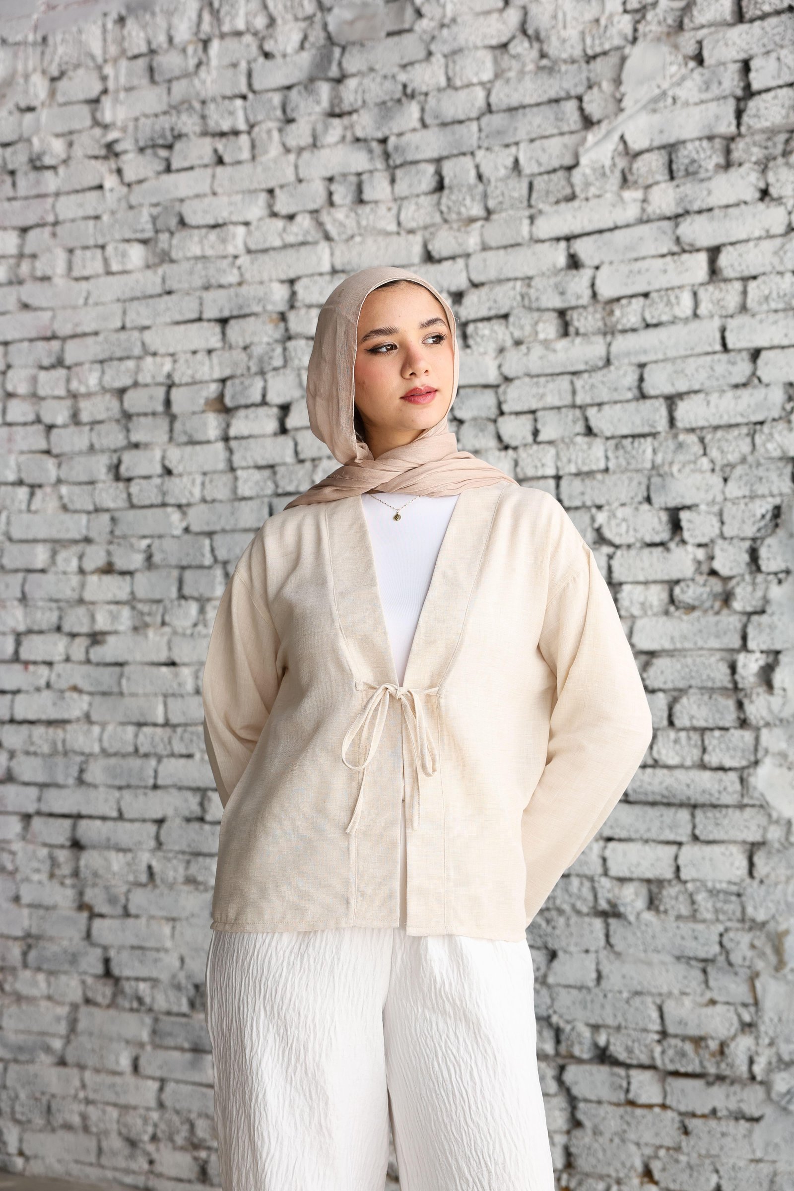 Beige Ribbon Blouse